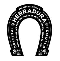 Herradura Tequila logo in the shape of a horseshoe on a white background