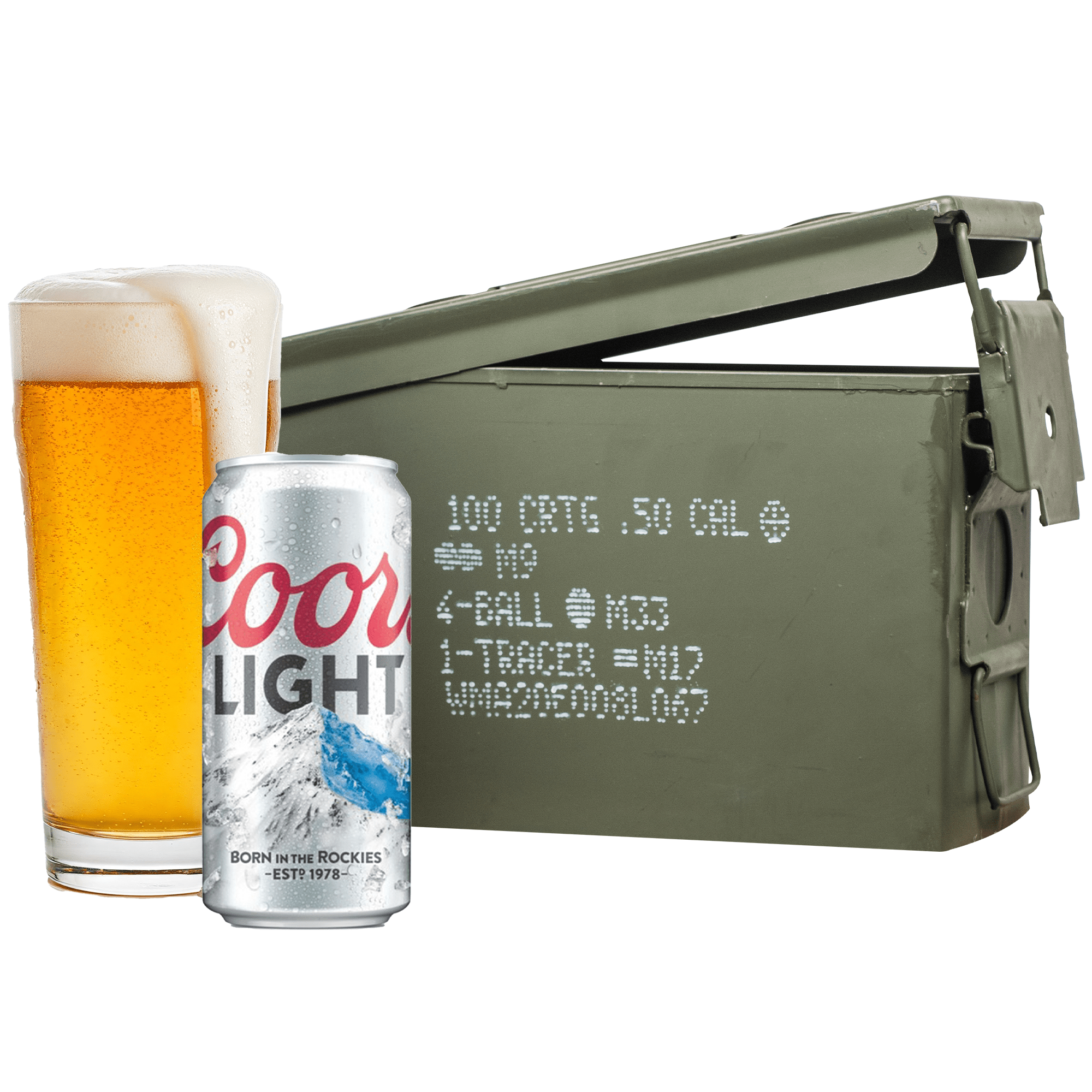 Coors Ammo Can with 6-pack of Coors beers