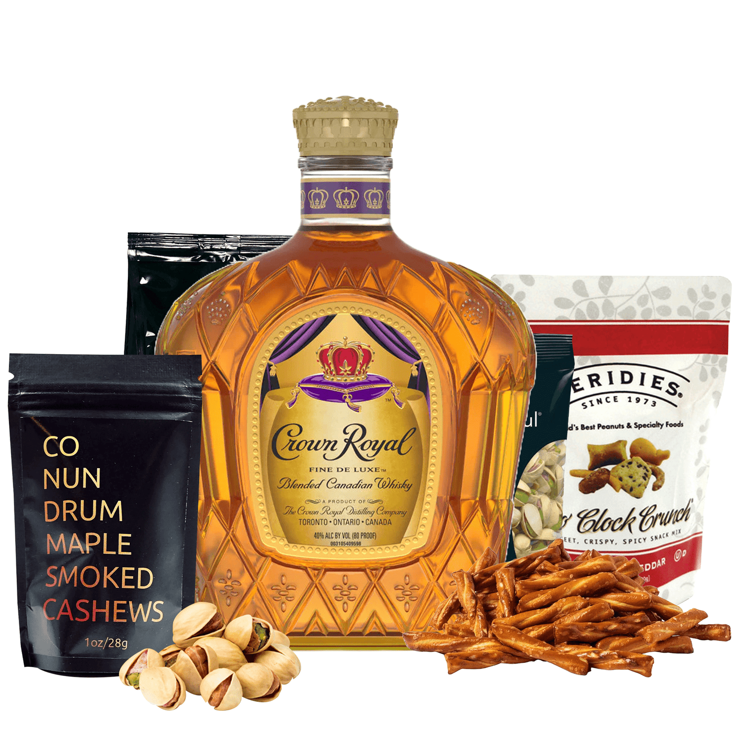 Crown Royal Whiskey + Snack Gift Basket with 375ml bottle and snacks