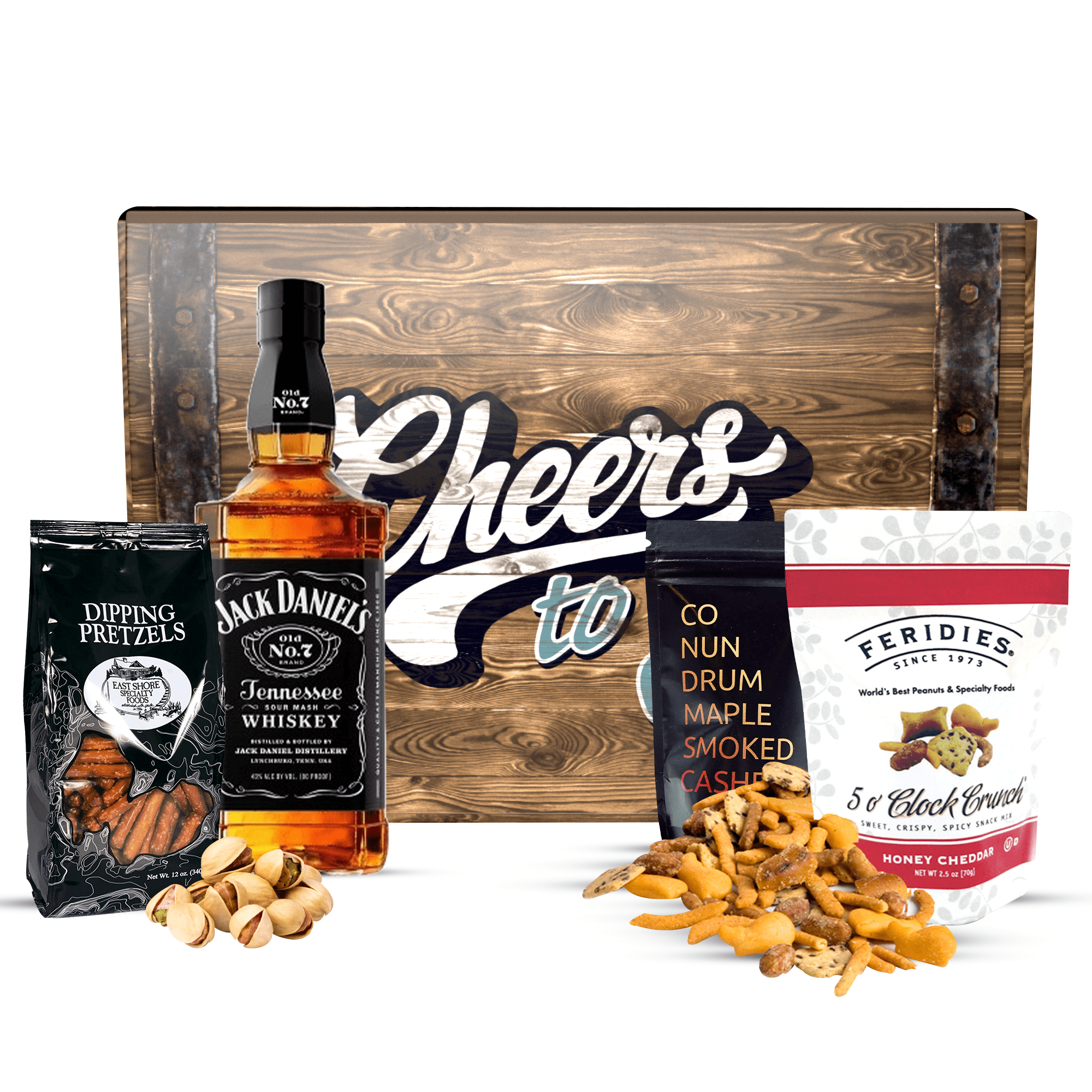 Jack Daniel’s Whiskey + Snack Gift Basket with 375ml bottle and snacks
