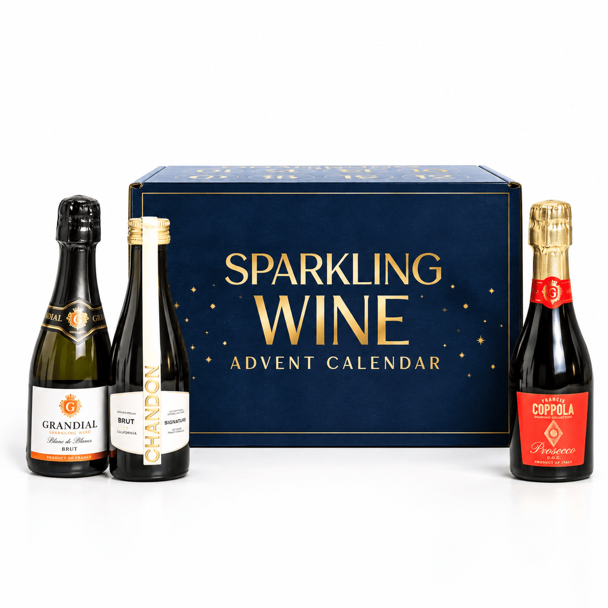 Sparkling Wine Advent Calendar 2026 with three mini sparkling wine bottles