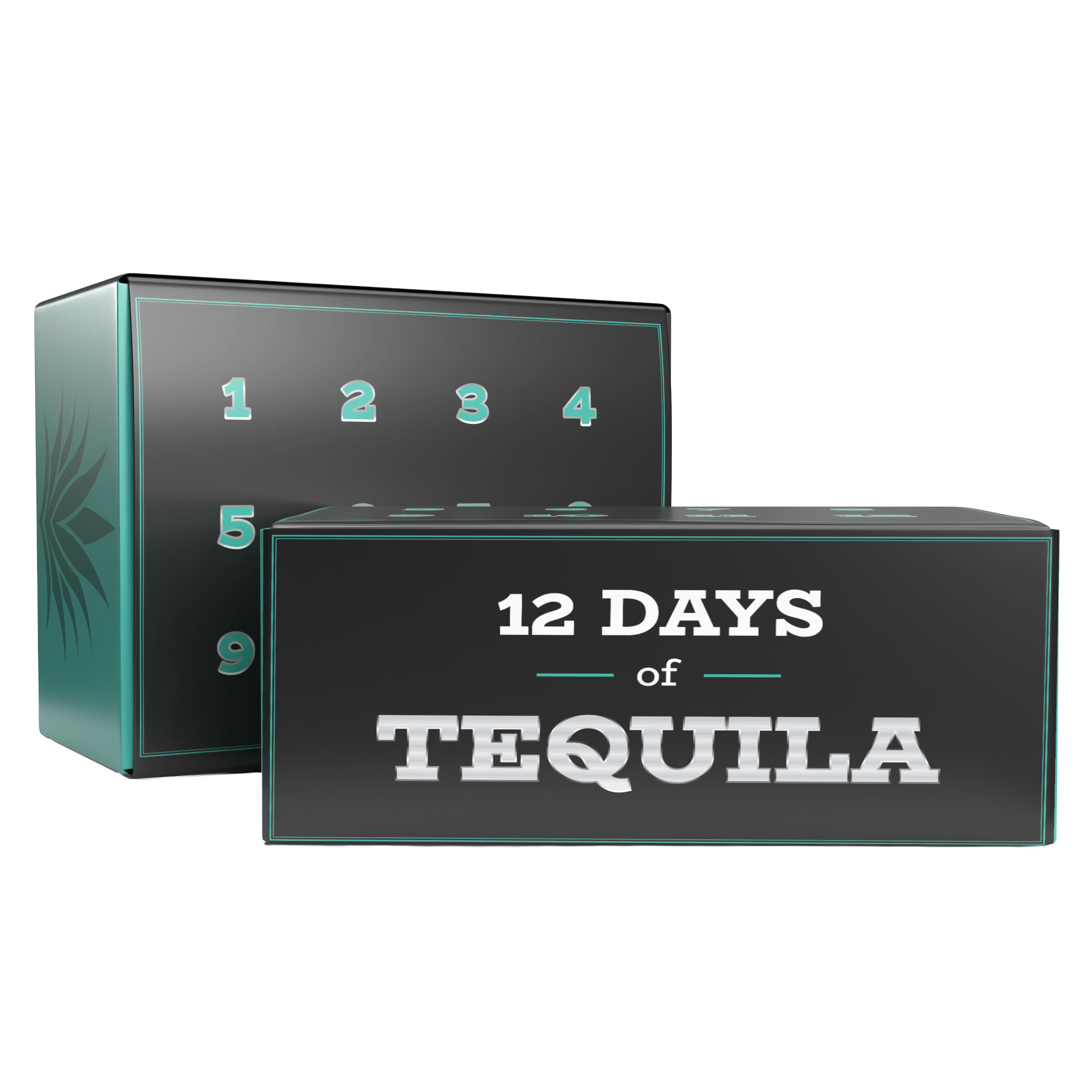 Black box with '12 Days of Tequila' text on a white background