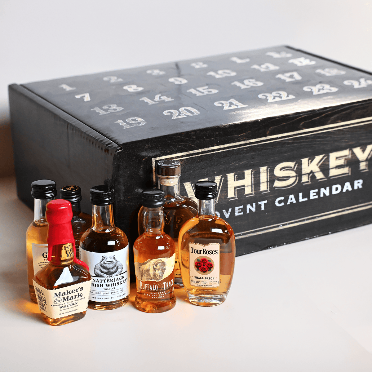 Whiskey Advent Calendar with 50ml bottles. Makers Mark, Four Roses, Buffalo Trace and more. 