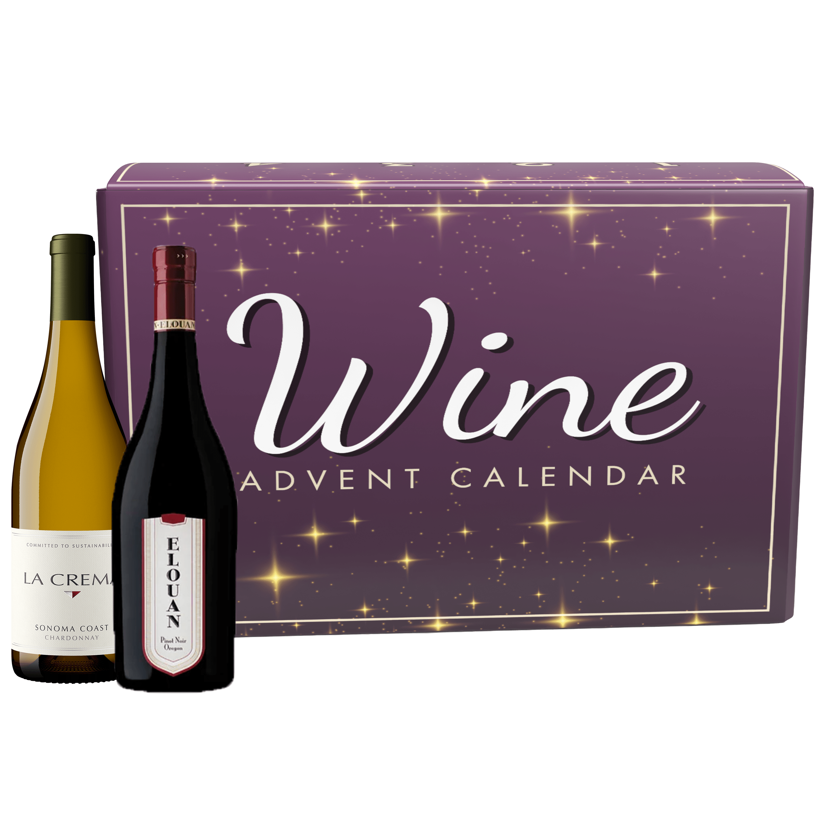 Wine Advent Calendar with two wine bottles in front