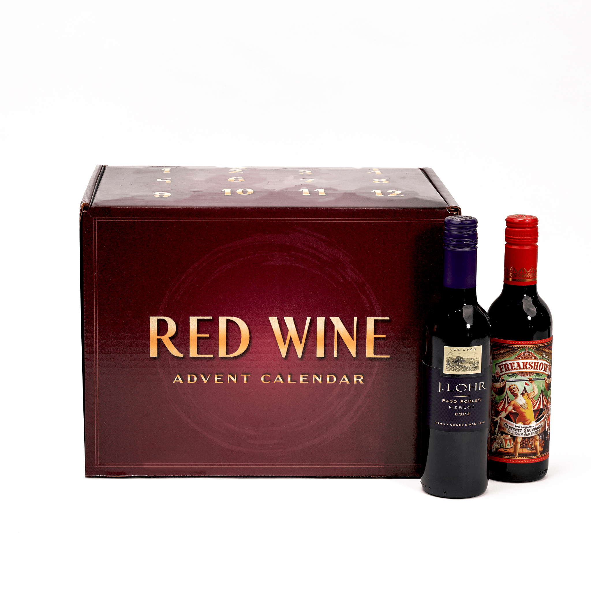 a red countdown calendar that says 'Red Wine Advent Calendar'