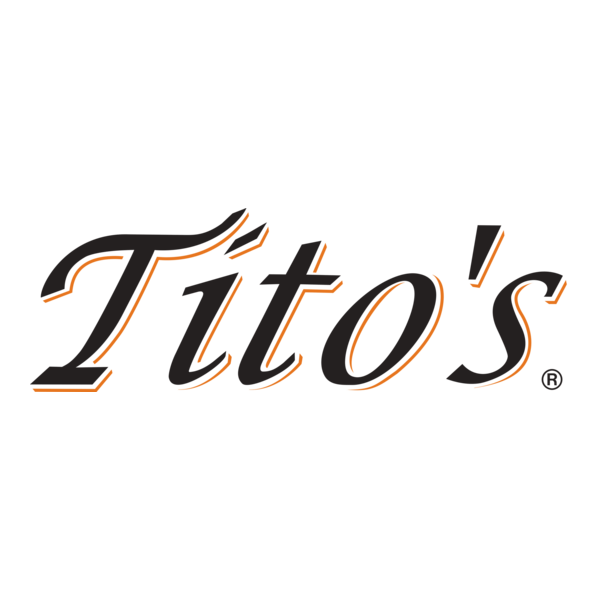 Tito's logo with black and orange text on a white background