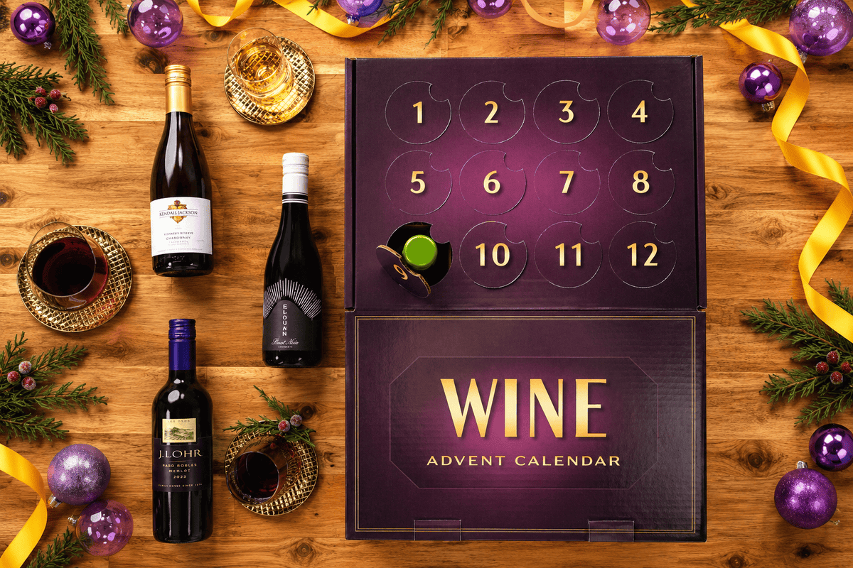Wine Advent Calendar 2026 with red and white wine bottles