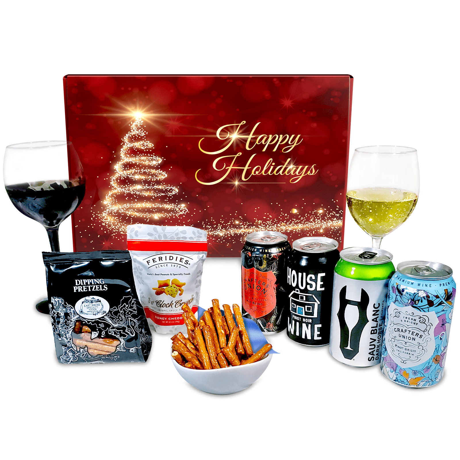 Holiday Wine and Gourmet Snack Gift Basket