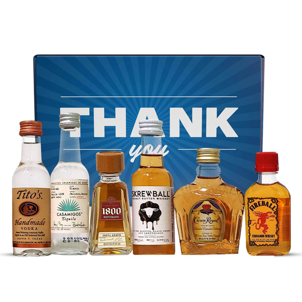 Thank You Liquor Sampler Whiskey, Vodka, Tequila, Rum or Gin www